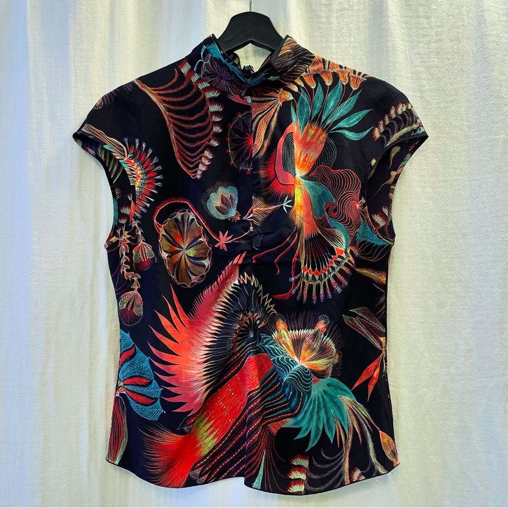 Dries Van Noten Silk Botanical Print Cavita Top Blouse Size 42 VGC Luxe Designer